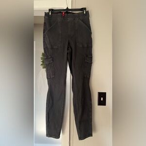 Spanx Cargo Pants Women's Large Dark Gray Stretch Waist Twill Ankle, Skinny Jean